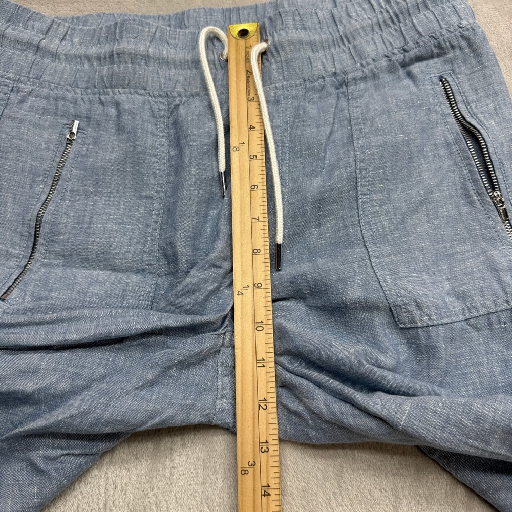 Athleta Cabo Linen Wide Leg Pant Women 8 Blue Smocked Waist Pocket Boho Travel - Picture 4 of 11